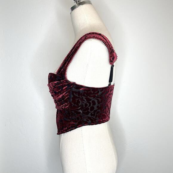 Windsor Velvet Burnout Cropped Corset Top Burgundy Red Black Womens Small - Picture 4 of 7